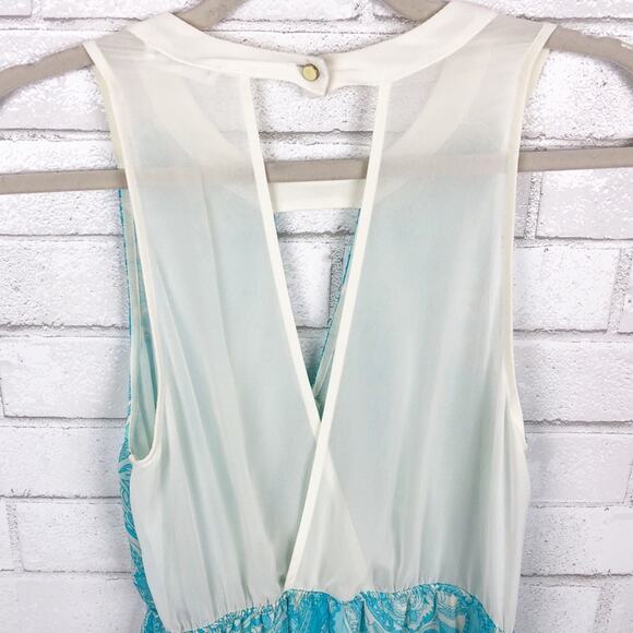 LUSH Paisley Turquoise Ivory Sleeveless Keyhole Open Back Mini Dress Size Small - Picture 4 of 8